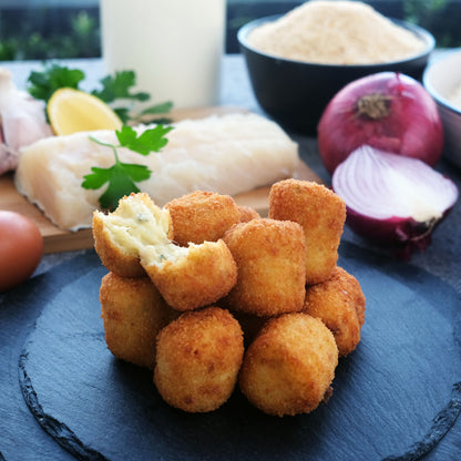 Salted Cod Croquettes. Bacalao croquetas. Croquette Bacalao. Gourmet croquette.